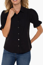 Load image into Gallery viewer, Liverpool Elbow Puff Sleeve Snap Knit Shirt - Backwards Boutique