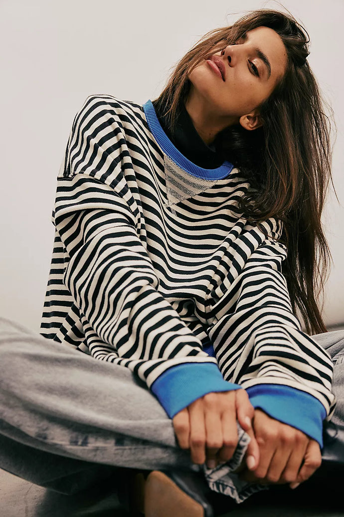 We The Free People Classic Striped Oversized Crew - Backwards Boutique 