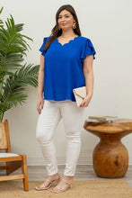 Load image into Gallery viewer, PLUS V NECK SCALLOP TRIM TULIP SLEEVE BLOUSE - Backwards Boutique 