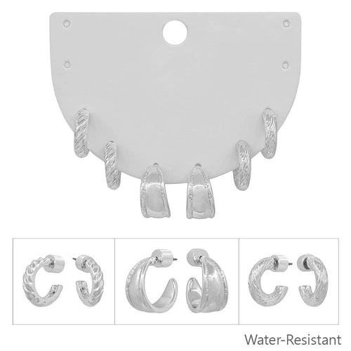 Becky's Set of 3 Silver Chunky Hoop Earrings