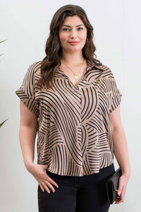 PLUS GEO PRINT COLLARED SPLIT NECK BLOUSE - Backwards Boutique 