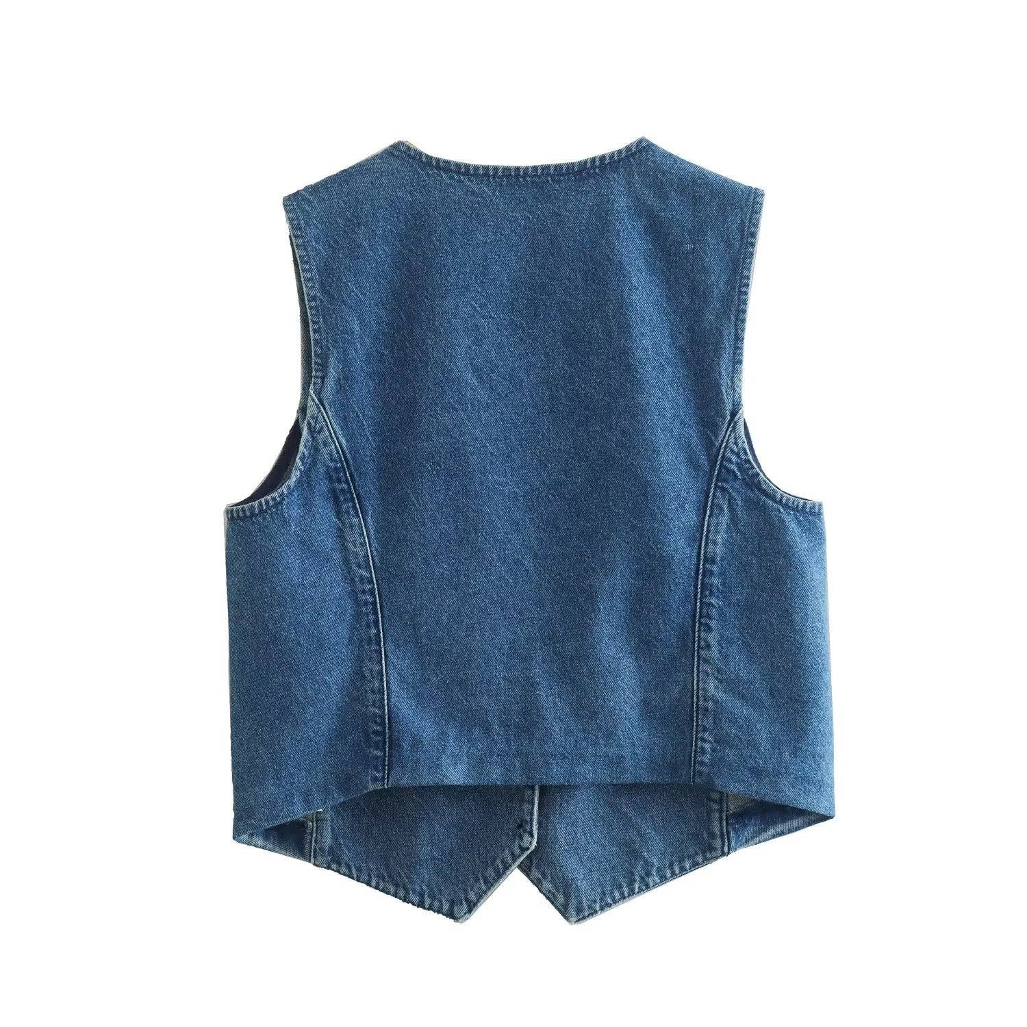 Kenzie's Denim V-Neck Button Vest | Backwards Boutique