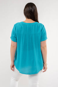 PLUS SPLIT NECK FRONT LINE LACE BLOUSE - Backwards Boutique 