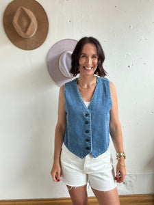 Kenzie’s Denim V-Neck Button Vest