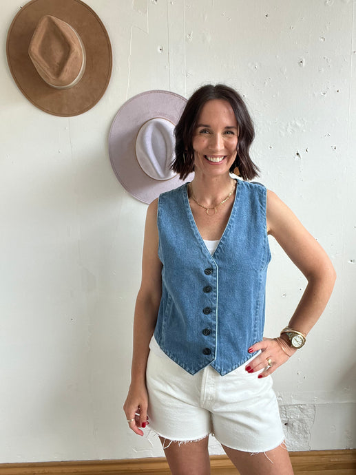 Kenzie’s Denim V-Neck Button Vest