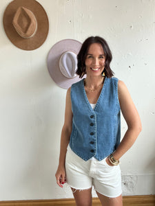 Kenzie’s Denim V-Neck Button Vest