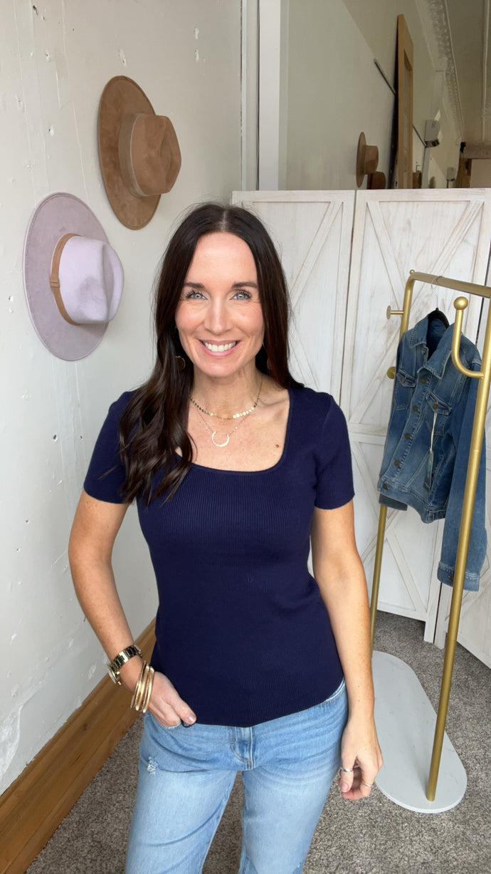 Heather’s Navy Top - Backwards Boutique 