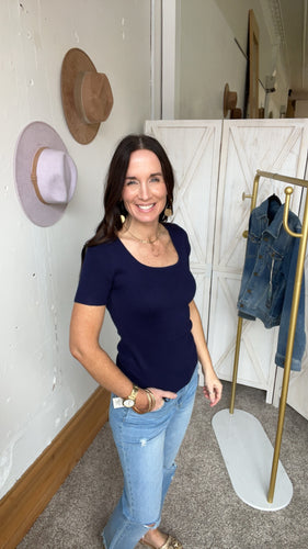 Heather’s Navy Top - Backwards Boutique 
