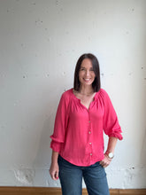 Load image into Gallery viewer, Liverpool 3/4 Sleeve Button Front Top W/ Ruffle Details - Backwards Boutique 