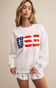 Z Supply Oversized USA White Sweatshirt