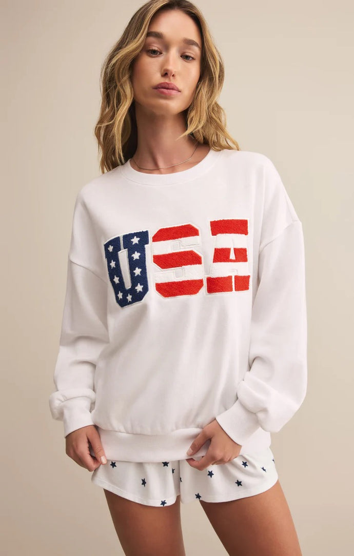 Z Supply Oversized USA White Sweatshirt