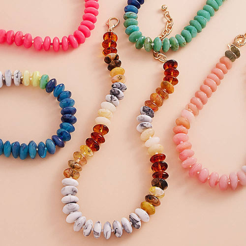 Ombre Resin Oval Disk Beaded Necklace