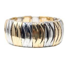 Amy's Gold and Silver Ribbed Wide Stretch Bracelets