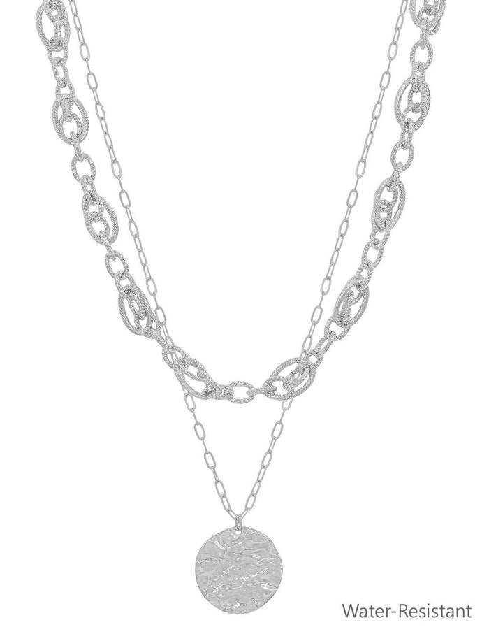 Hailey's Layered Silver Chain with Hammered Coin
