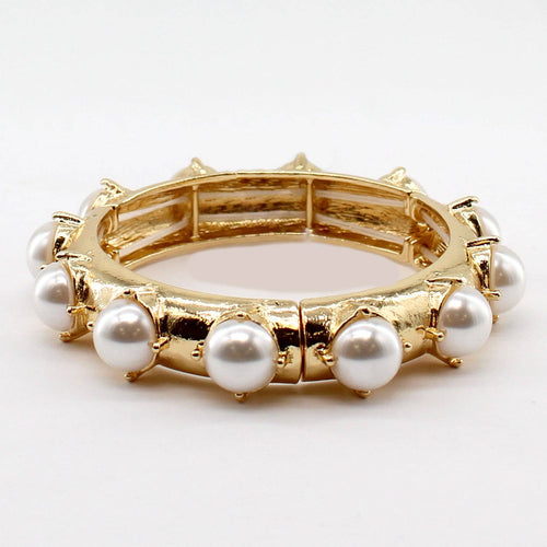 Amber's Hammered Gold Bracelet with Pearl Beaded Accents