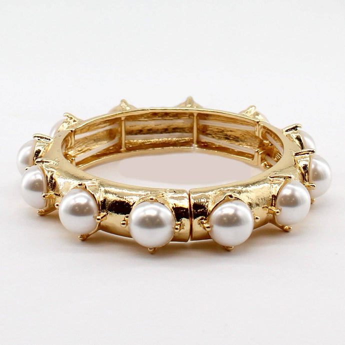 Amber's Hammered Gold Bracelet with Pearl Beaded Accents