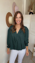 Load image into Gallery viewer, Jenna&#39;s Leopard Hunter Green Blouse - Backwards Boutique 