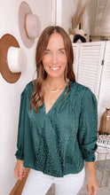 Load image into Gallery viewer, Jenna&#39;s Leopard Hunter Green Blouse - Backwards Boutique 