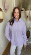 Load image into Gallery viewer, Kelly&#39;s Lavendar Striped Button Down - Backwards Boutique 