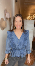 Load image into Gallery viewer, Riley&#39;s Ruffle Denim Top - Backwards Boutique 