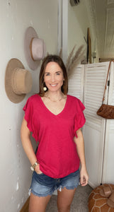 Liverpool Flutter Sleeve Knit Top - Backwards Boutique 