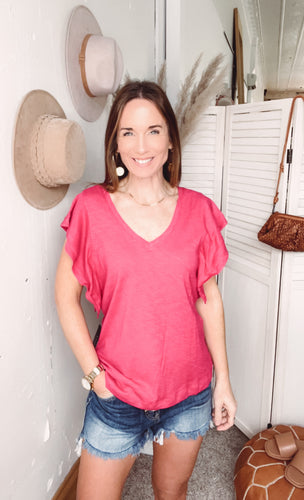 Liverpool Flutter Sleeve Knit Top - Backwards Boutique 