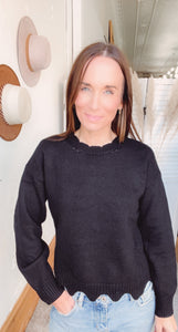 Beth’s Black Scalloped Sweater - Backwards Boutique 
