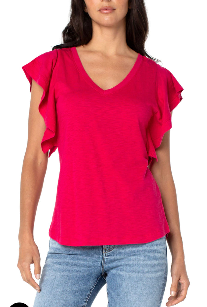 Liverpool Flutter Sleeve Knit Top - Backwards Boutique 