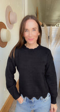 Load image into Gallery viewer, Beth’s Black Scalloped Sweater - Backwards Boutique 