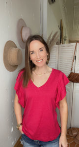 Liverpool Flutter Sleeve Knit Top - Backwards Boutique 