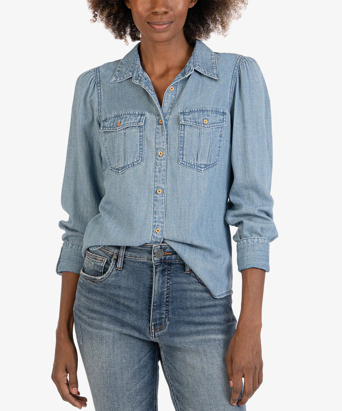 KUT From the Kloth Denim Button Down - Backwards Boutique 